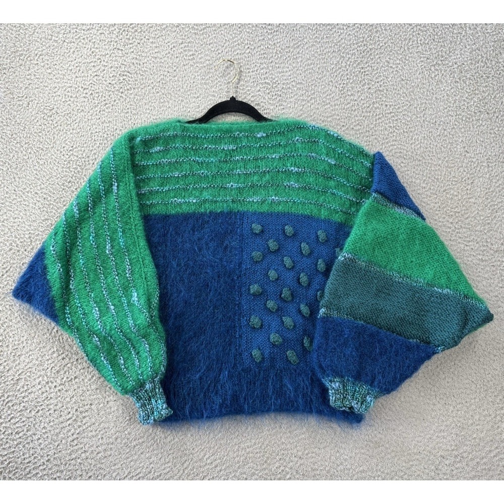 Vintage Fiona Macleod Scotland Sweater Fuzzy Mohair Handknit Color Block Art 80s